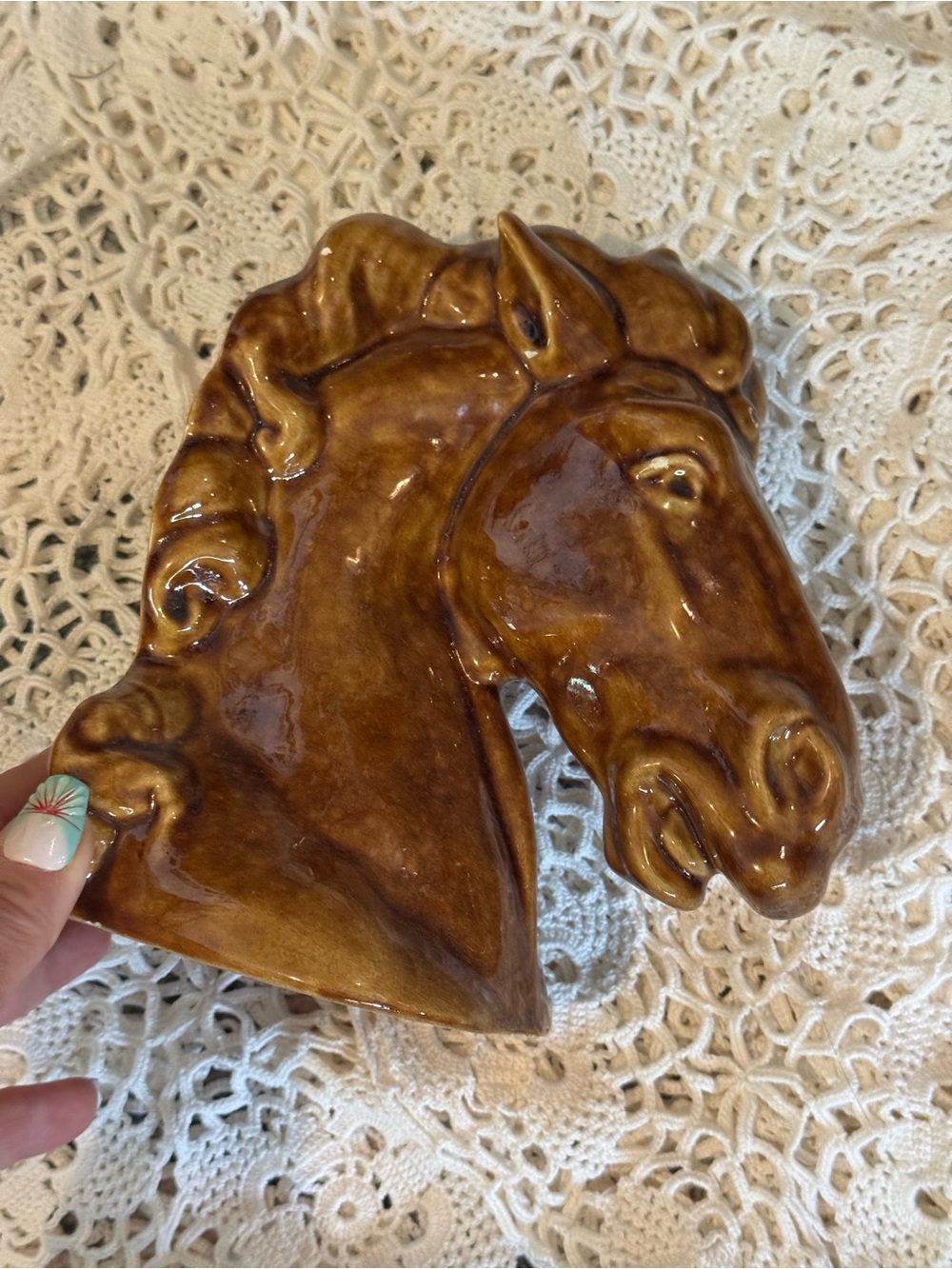 Vintage Ceramic Horse Head Figurine Brown Glaze | Western Equestrian Decor
